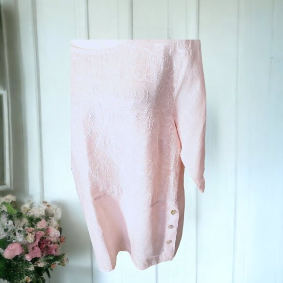 Lungo L'arno Tan Linen Elegant 3/4 sleeve Blouse with Embroidered Bodice Evening - Picture 2 of 5